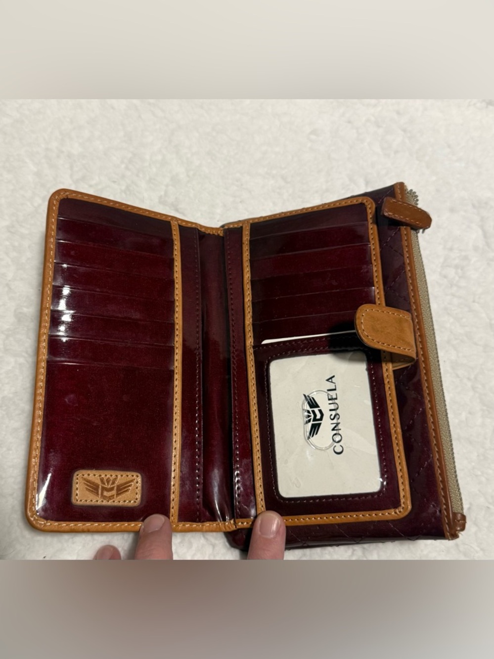 Consuela Quilted Burgundy and Tan Slim Wallet - Picture 3 of 3
